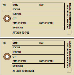 Body Bag / Mortuary Bag ID tags closeup